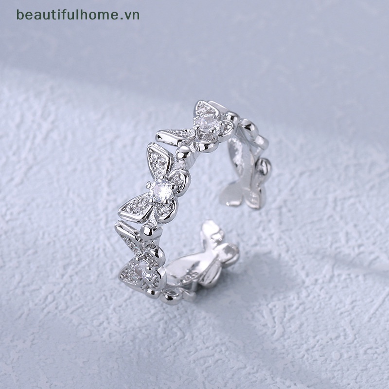 [beautifulhome] Nhẫn Hình Học Bướm Đính Đá Zirconia Sáng Bóng Điều Chỉnh Được Hình Học Thời Trang Làm Quà Tặng Trang Sức [beauty]