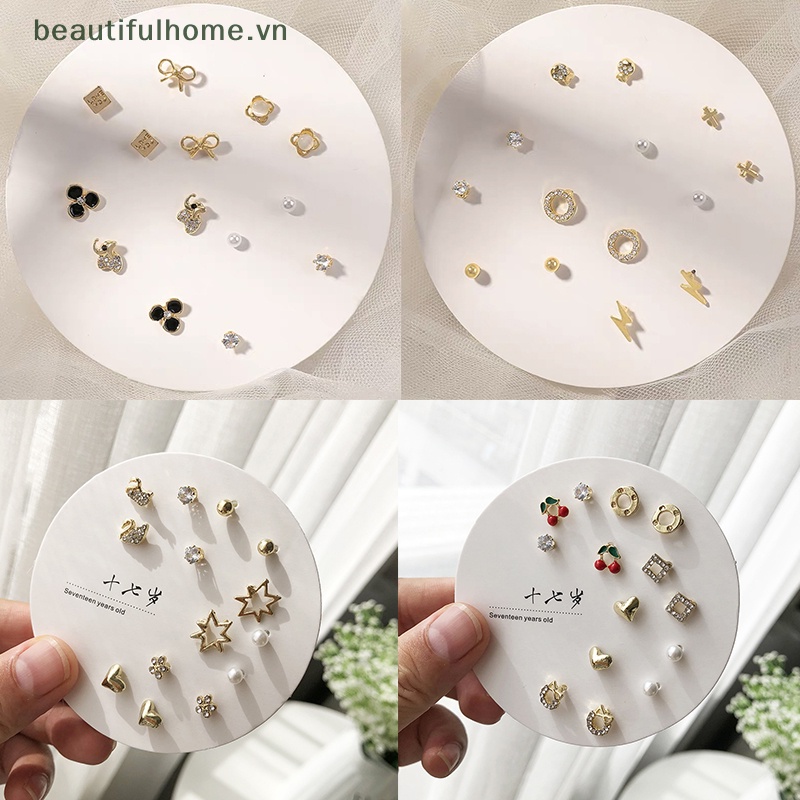 [beautifulhome] Set 7 Đôi Bông Tai Đinh Tán Hình Học Đính Nơ Trái Tim Đơn Giản Thời Trang Làm Đẹp Cho Nữ [beauty]