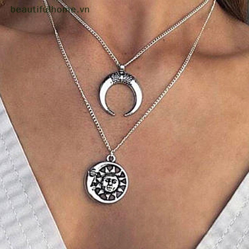 [beautifulhome] Vòng Cổ Choker Nhiều Lớp Mặt Hình Mặt Trăng Phong Cách Bohemian Thời Trang Dành Cho Nữ [beauty]