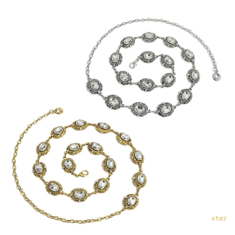 Thắt Lưng Kim Loại Mỏng Đính Đá Phong Cách Dân Tộc Điều Chỉnh Được Cho Nữ