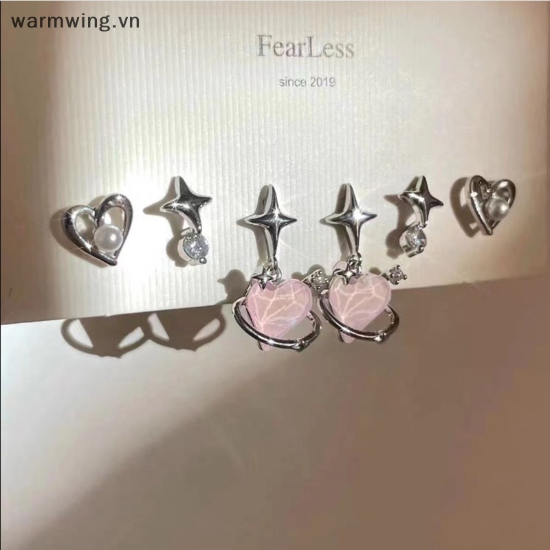 Set 6 Khuyên Tai Kim Loại Đính Đá Opal Thời Trang Cho Nữ