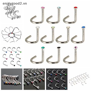 Set 10 khuyên mũi thép không gỉ đính đá pha lê