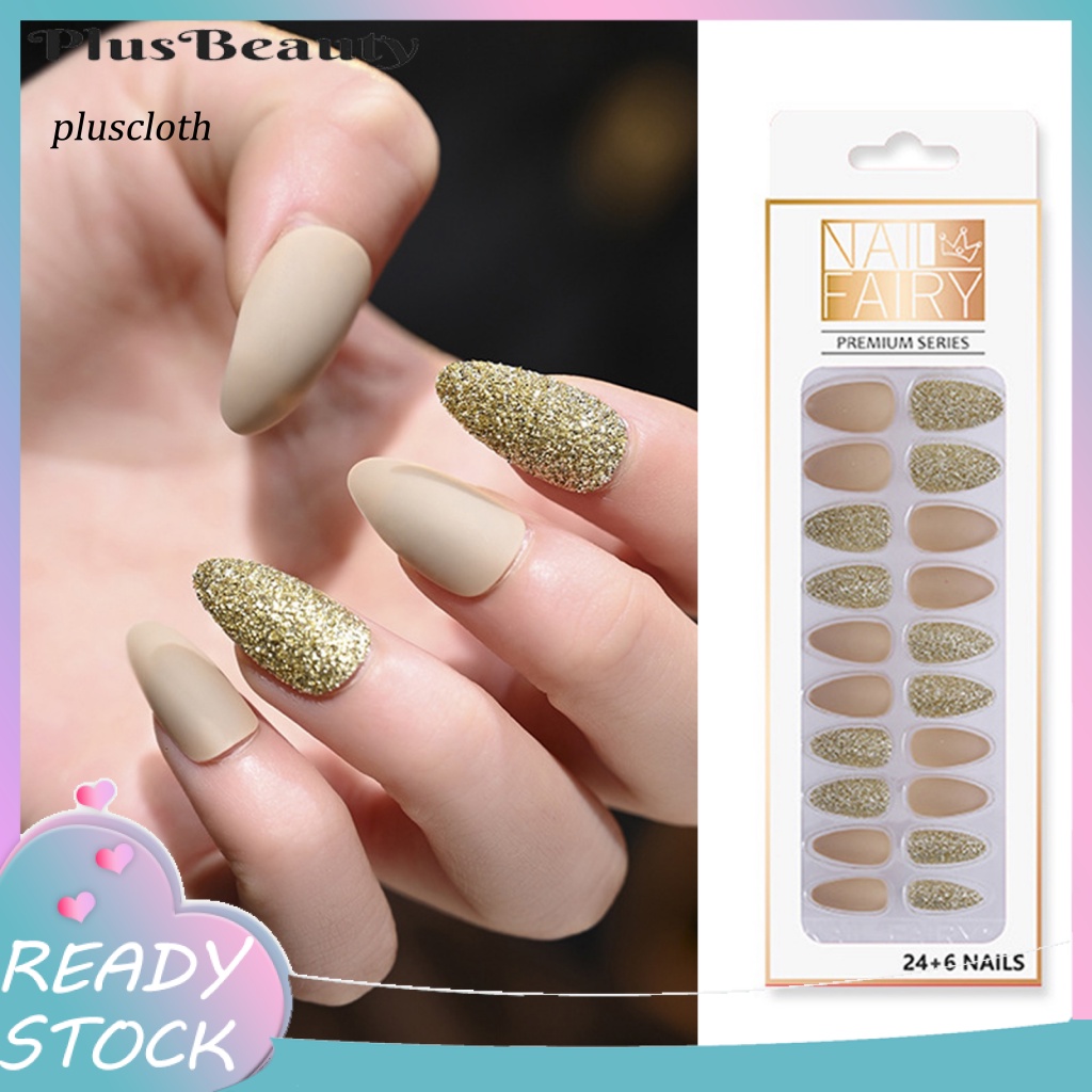 1 Bộ Móng Tay Giả Màu Lì Và Kim Sa Lấp Lánh Có Thể Tháo Rời