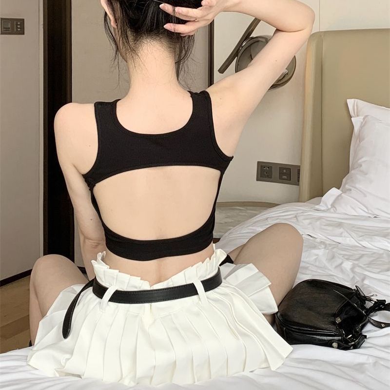 Milyfashion Áo Ngắn Hai Dây Dáng Ôm Ngắn Hở Lưng Có Đệm Ngực Phong Cách Mới Mùa Hè Cho Nữ