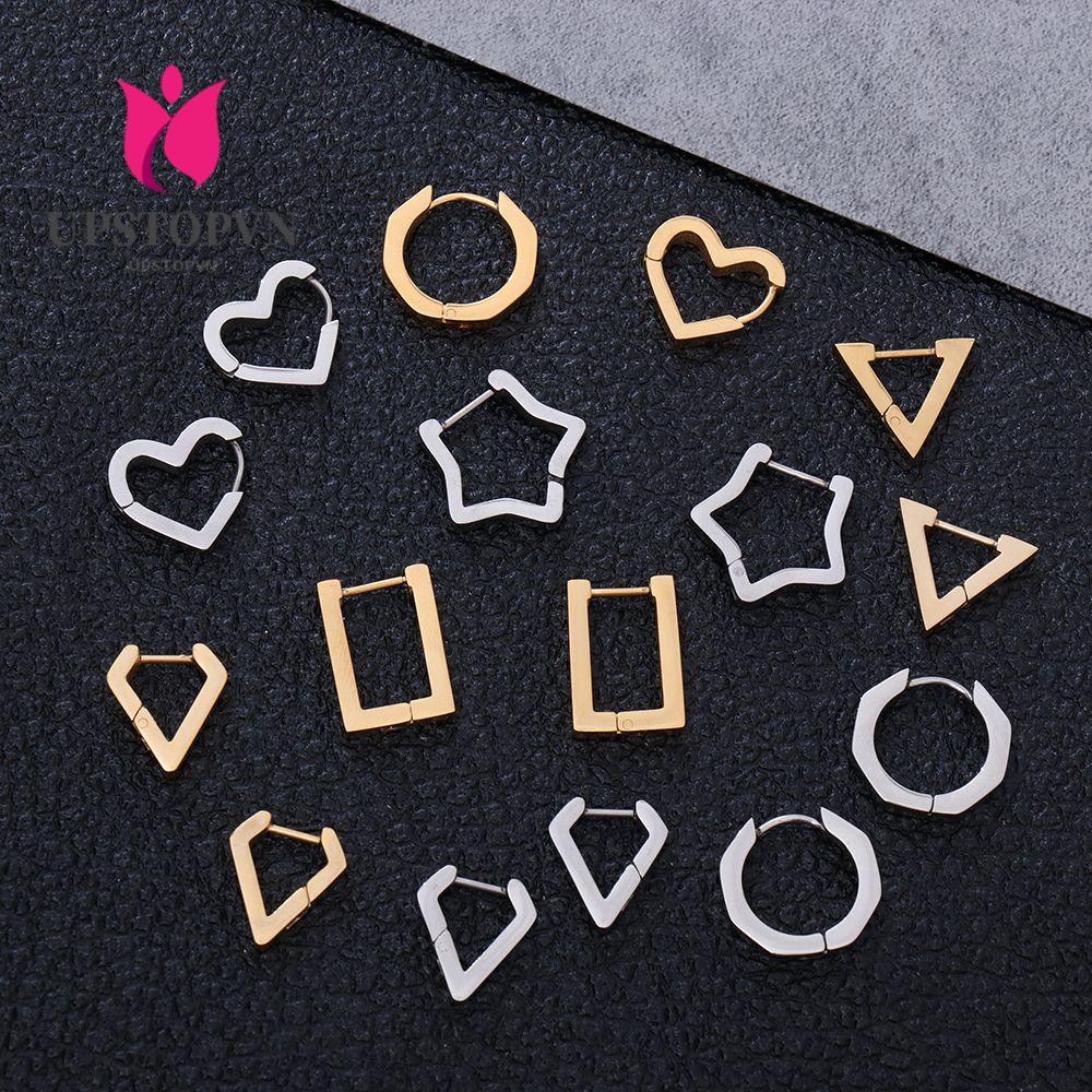 Bông Tai Tròn Thời Trang Đơn Giản|Khuyên Tai Hình Đa Giác Màu Đen