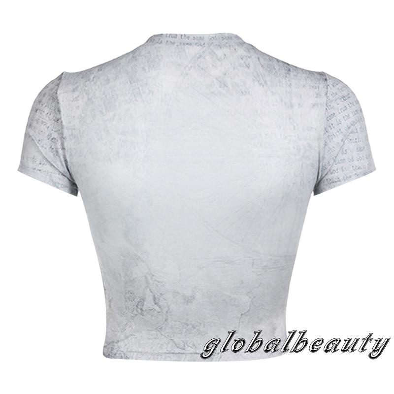 Áo Thun Croptop Ngắn Tay Cổ Tròn In Họa Tiết Trừu Tượng Thời Trang Xuân Hè