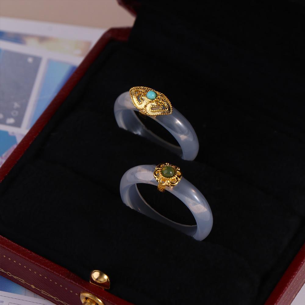 Mxbeauty Nhẫn Cặp Đính Đá chalcedony Phong Cách Trung Hoa