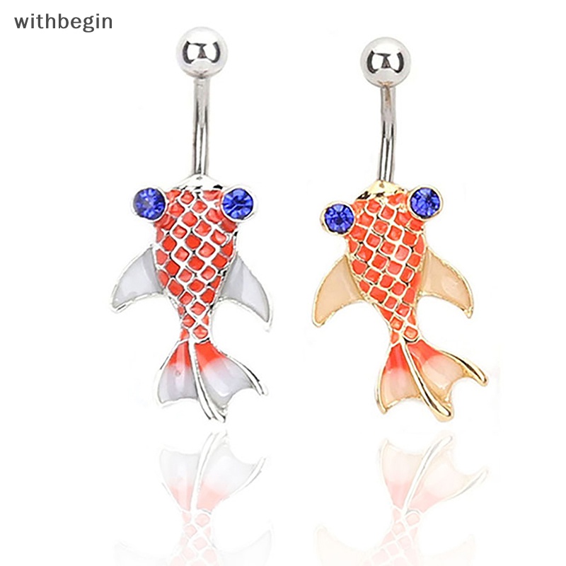 Khuyên Rốn Hình Cá Vàng Bằng Thép Không Gỉ Đính Đá Pha Lê Thời Trang Mùa Hè Cho Nữ