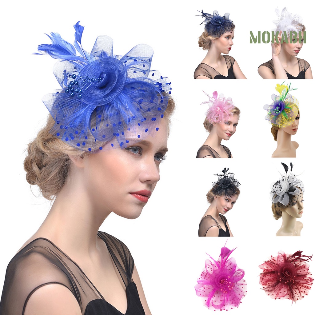 [Mokabh] Kẹp Tóc Trang Trí Hình Hoa / Chấm Bi / Mũ Lưới Bằng Kim Loại Đính Ngọc Trai Giả Cho Tiệc Tùng