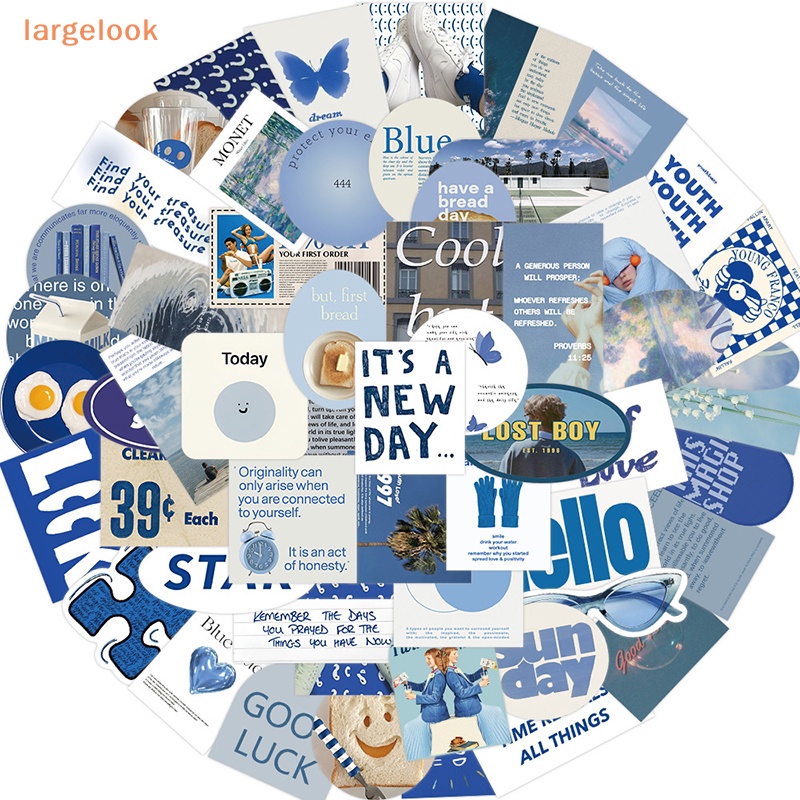 Bộ 57 Miếng Dán Trang Trí Laptop / Vali Họa Tiết Graffiti Màu Xanh Dương Tối Giản Thời Trang