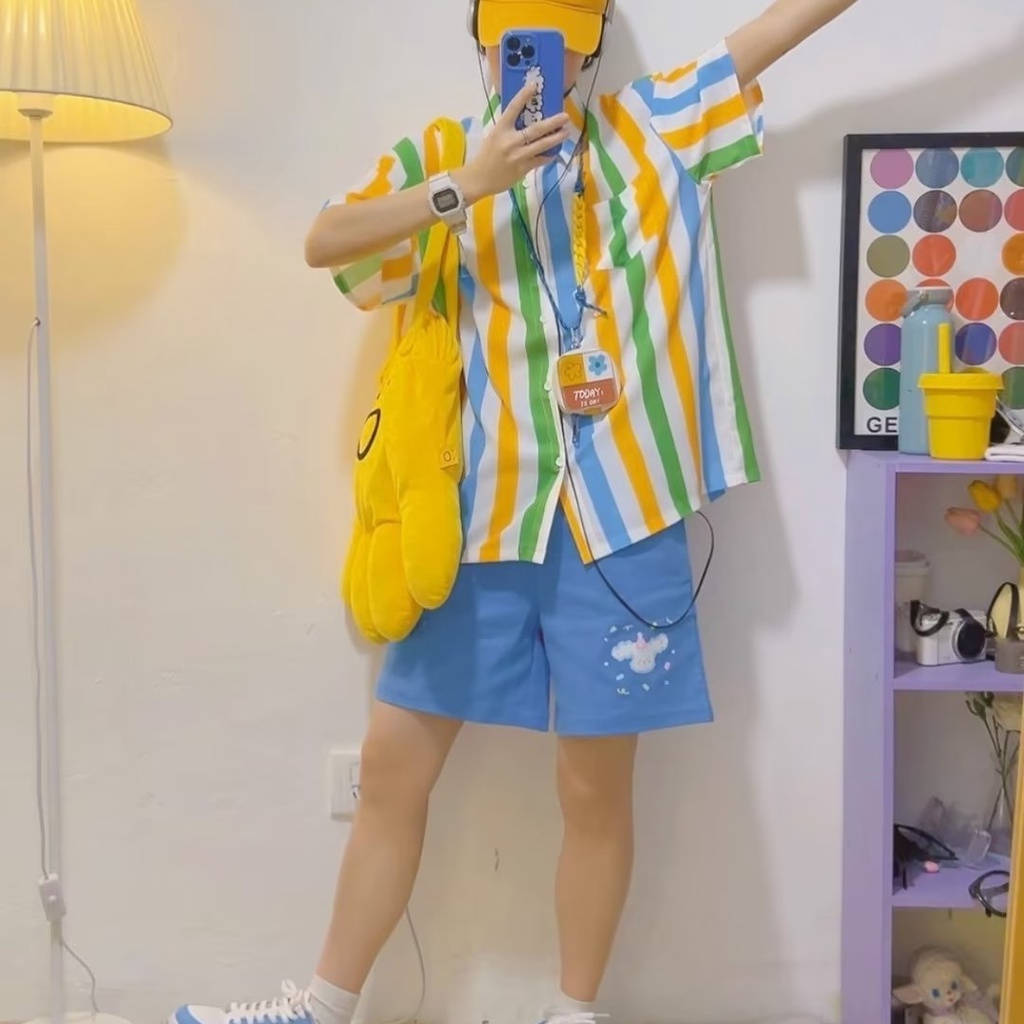 Maolijun Áo Sơ Mi Chiffon Tay Ngắn Kẻ Sọc In Hoa Tươi Tắn Mùa Hè Cho Thanh Thiếu Niên Mỹ