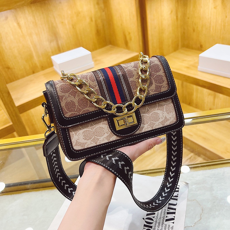 Túi Đeo Chéo Vuông Nhỏ Dây Mắt Xích In Họa Tiết Thời Trang Cổ Điển Cho Nữ