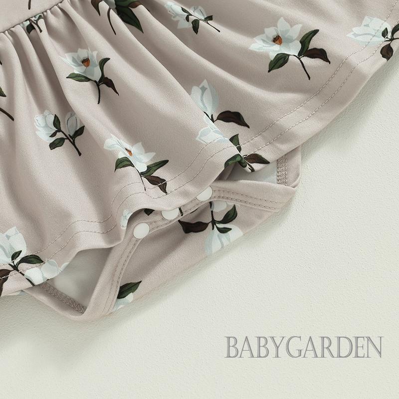 Set Áo Liền Quần &amp; Băng Đô Quấn Đầu In Hoa Cho Bé Gái 0-18 Tháng Tuổi