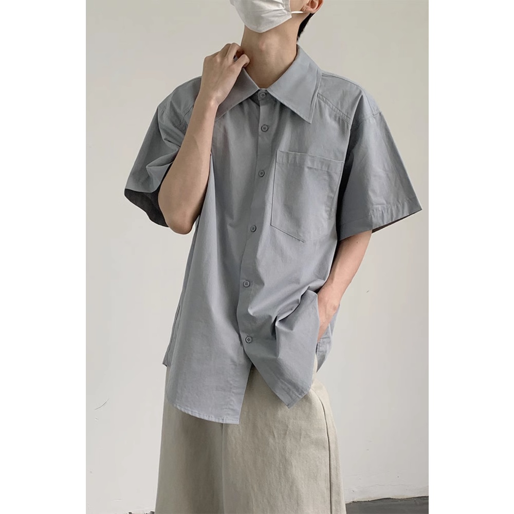 Áo Sơ Mi Cotton Tay Ngắn Màu Sắc Đơn Giản Dễ Phối Đồ Thời Trang Unisex