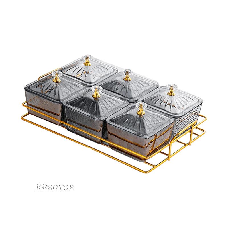 Bộ 2 Khay Thủy Tinh Đựng Thức Ăn Có Nắp Và Giá Đỡ Tháo Rời Được Dành Cho Hũ Đựng Gia Vị