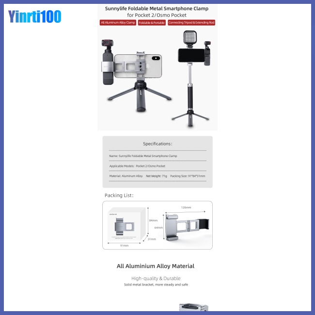 Giá Đỡ Kim Loại Có Thể Gấp Lại Kèm 2 Kẹp Cố Định Dành Cho Máy Ảnh Bỏ Túi Osmo