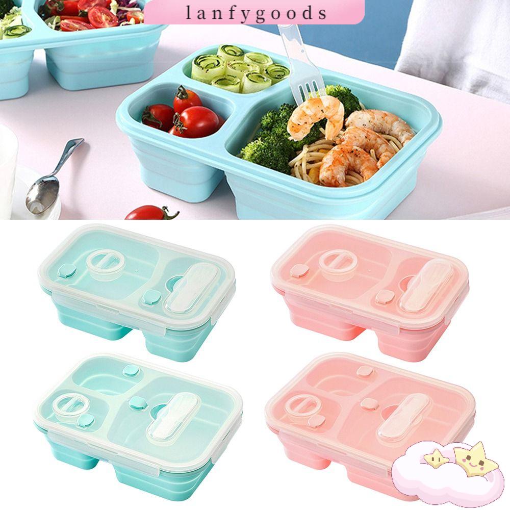 Hộp Đựng Thức Ăn Trưa Hình Chữ Nhật Có Thể Gấp Gọn Kèm Muỗng Tiện Dụng Cho Học Sinh / Văn Phòng