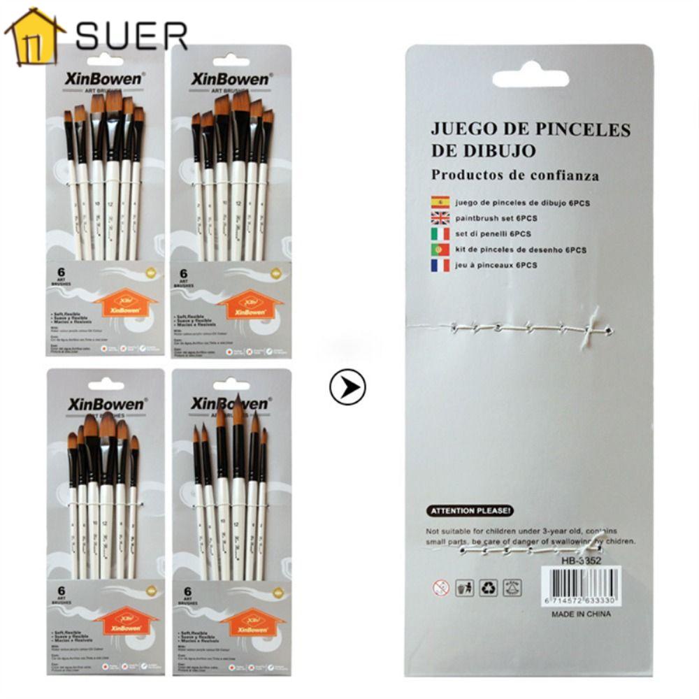 Set 6 Cọ Vẽ Tranh Bằng Sợi Nylon Tay Cầm Bằng Gỗ Dành Cho Người Mới Bắt Đầu