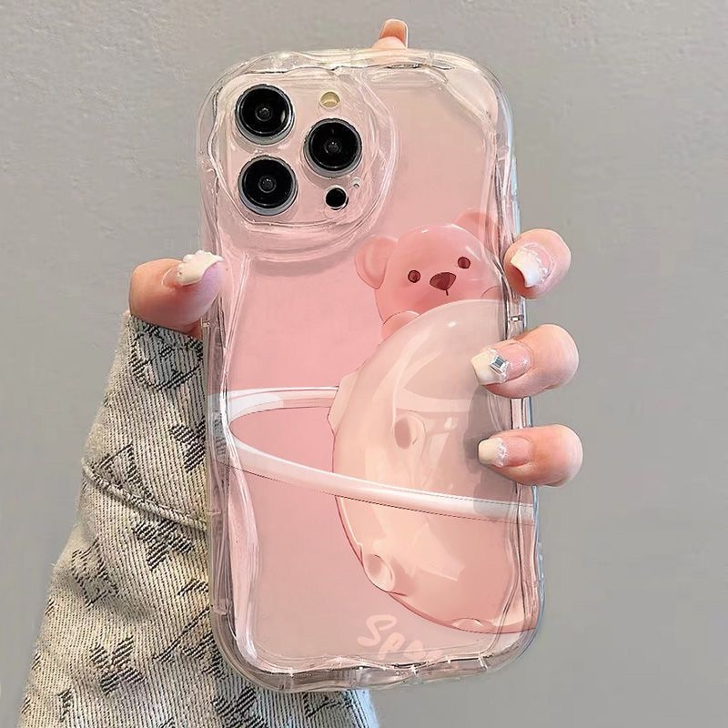 Ốp Điện Thoại Silicon Hình Hành Tinh Màu Hồng Có Vòng Đỡ Cho IPhone 7 7plus 8 8plus Xs XR 11 12 13 14 Pro Plus Promax