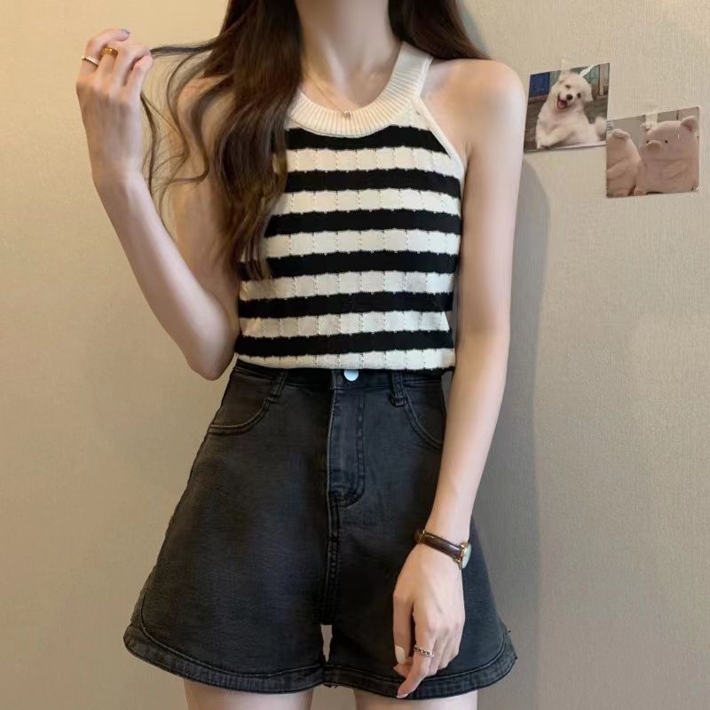Áo Dệt Kim Không Tay Kẻ Sọc Phong Cách Thời Trang Mùa Hè Mới Cho Nữ