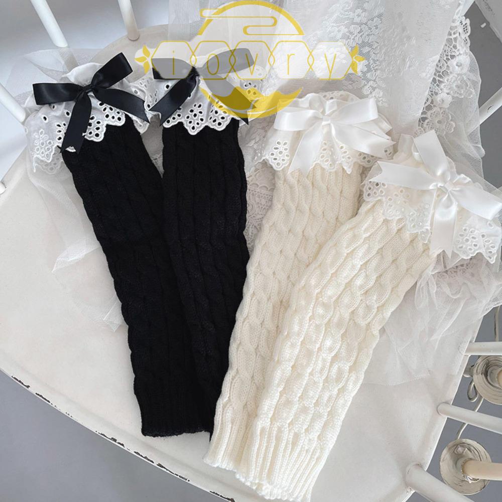 Vỏ Bọc Ống Chân Màu Trơn Giữ Ấm Mùa Thu Đông Phối Ren Đính Nơ Cho Nữ