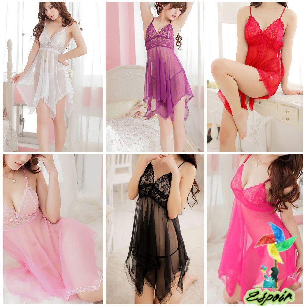 Bộ Đầm Ngủ Xuyên Thấu + Quần Lót Lọt Khe Gợi Cảm Dành Cho Nữ