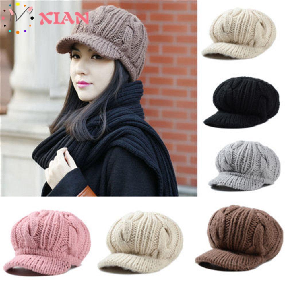 Xiantin Mũ Beret Dệt Kim Giữ Ấm Mùa Đông Phong Cách Vintage