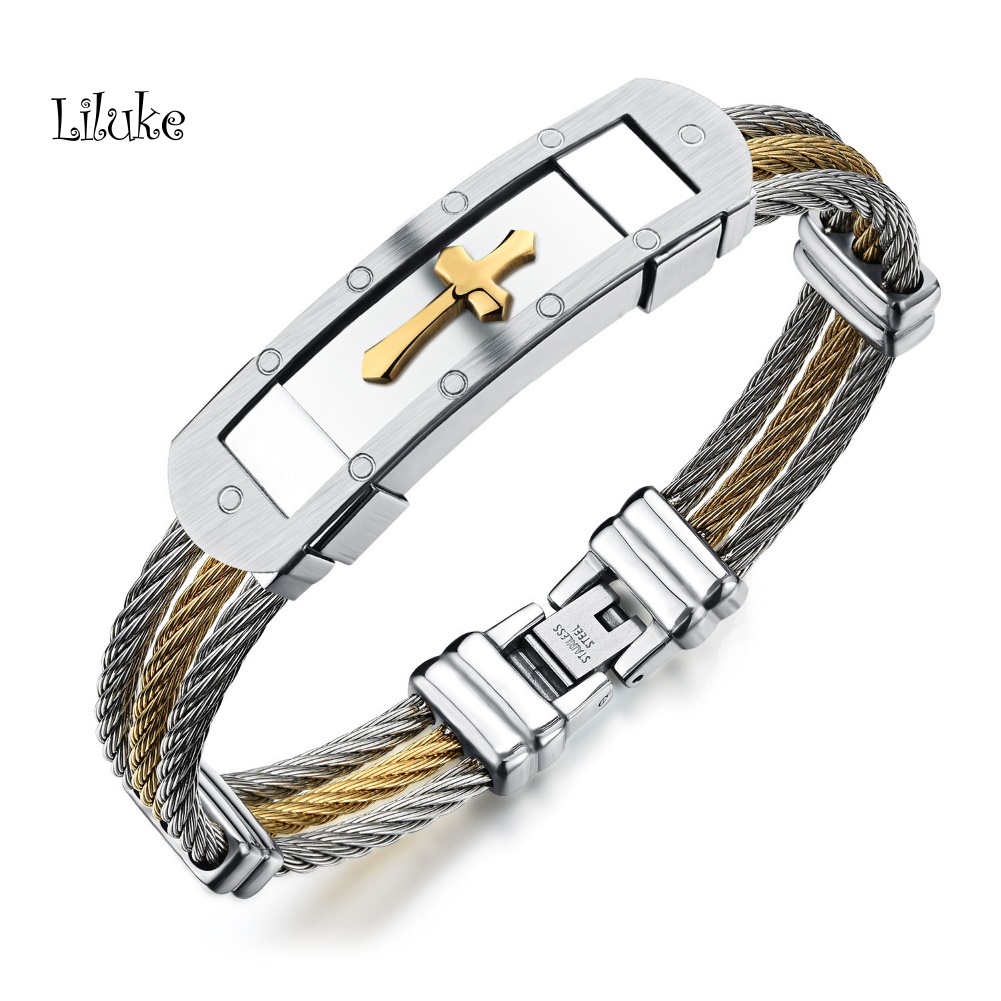 Vòng Tay Hợp Kim Màu Trơn Trang Trí Thánh Giá Ba Lớp Độc Đáo