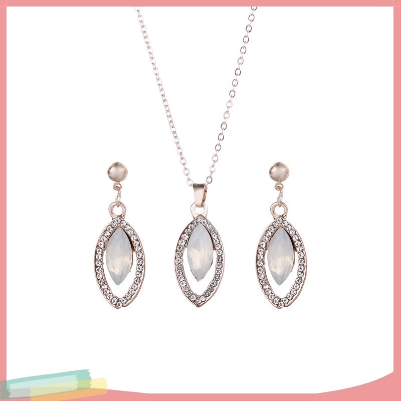 Bộ Vòng cổ Và Đôi Khuyên Tai Hình Giọt Nước Đính Đá Thời Trang Cho Cô Dâu