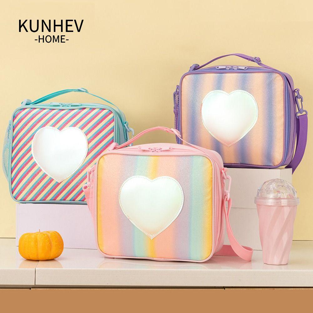 KUNHEV Túi Đựng Hộp Cơm Trưa Cách Nhiệt Màu Laser Di Động Tiện Dụng Cho Bé