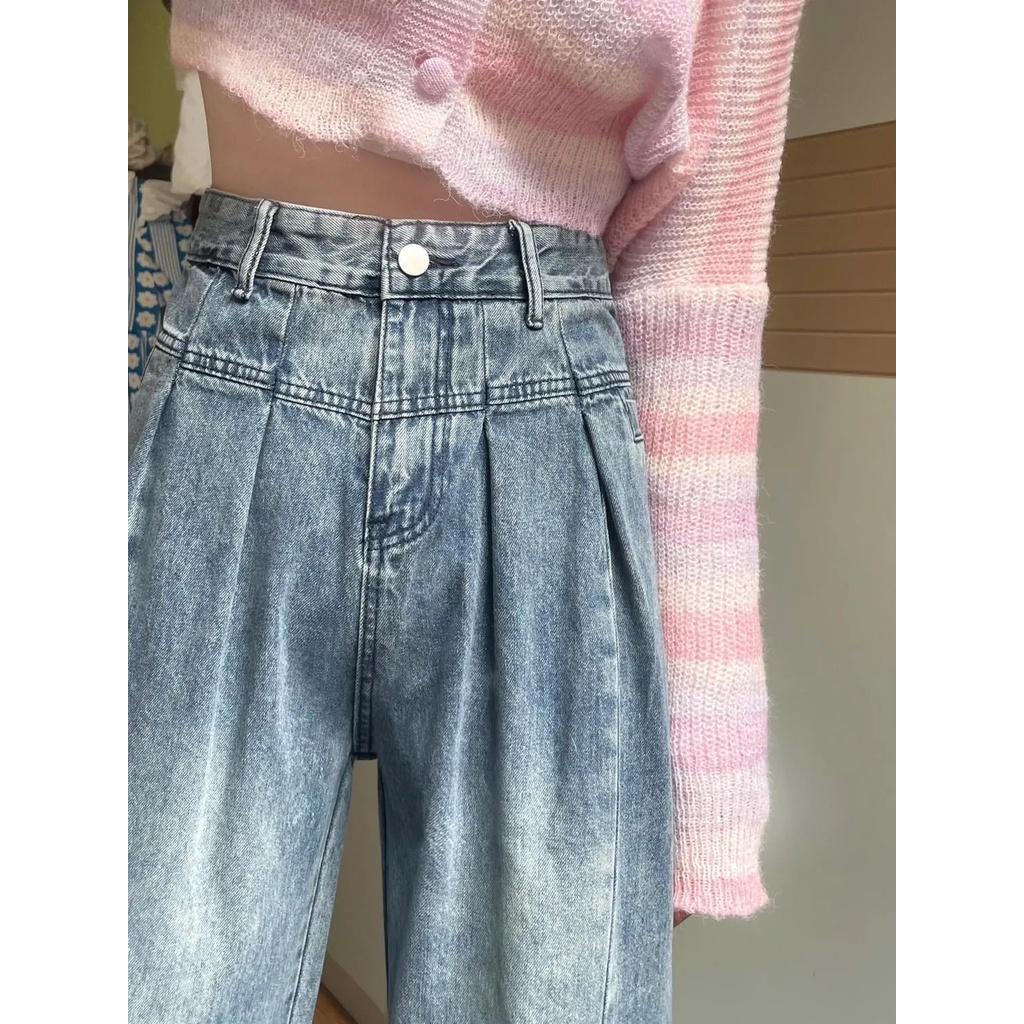 Quần Jean Nữ Ống Rộng Lưng Cao Phong Cách Retro Thời Trang Xuân Hè 2023 Mới