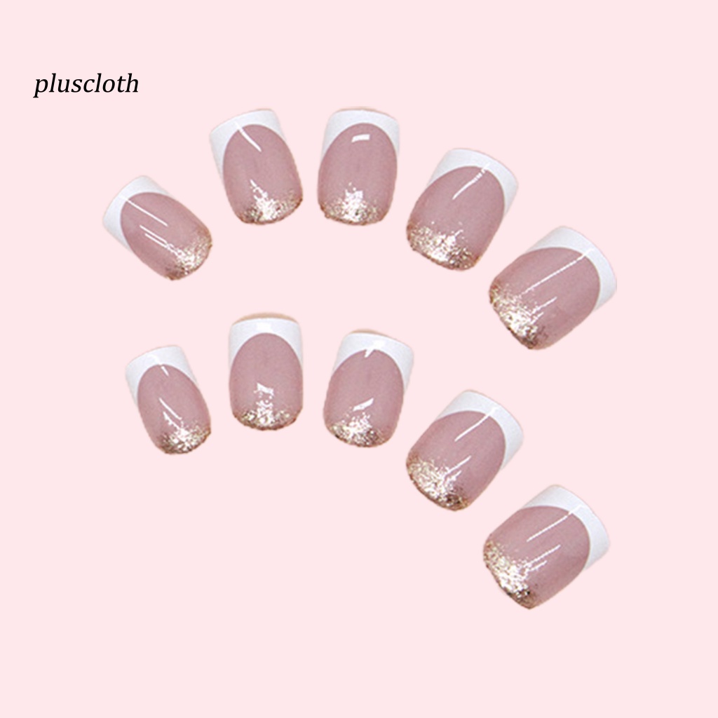 &lt; Pluscloth &gt; Set 24 Móng Tay Giả Hình Vuông Ngắn Hai Màu Lấp Lánh Có Thể Tháo Rời Phong Cách Pháp Cho Nữ Sử Dụng Tại Nhà /