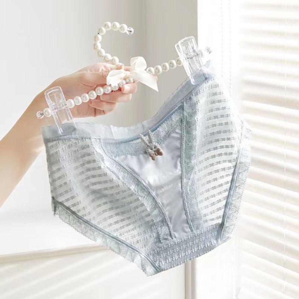 Quần Lót Cotton Phối Ren Lưới Họa Tiết Kẻ Sọc Thời Trang Cho Nữ