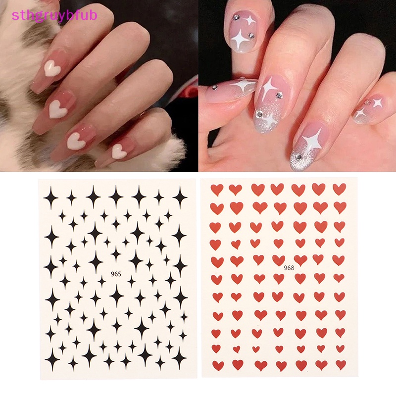 1 Miếng Dán Trang Trí Móng Tay 3D Hình Trái Tim Màu Đỏ Đen