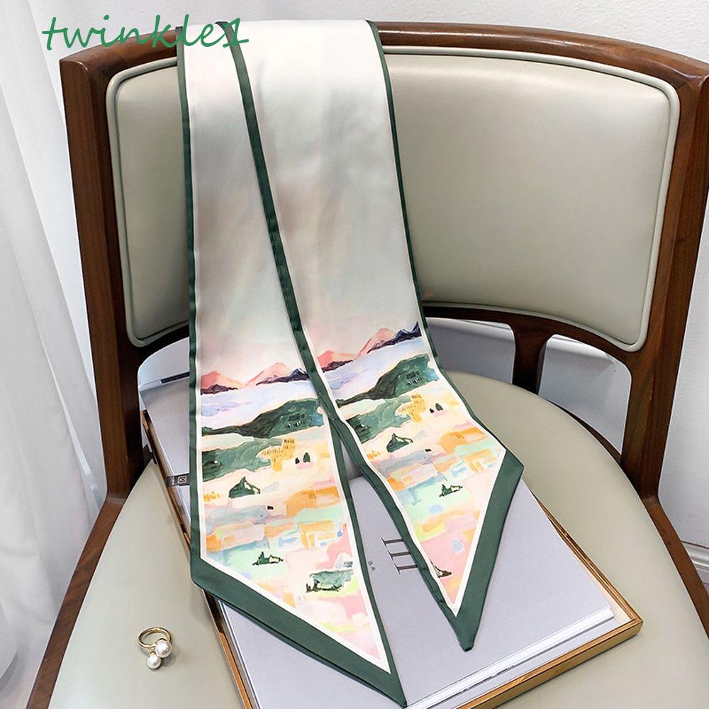 Khăn Choàng Cổ Vải Lụa Satin Họa Tiết Tranh Sơn Dầu Nhiều Màu Phong Cách Bohemian