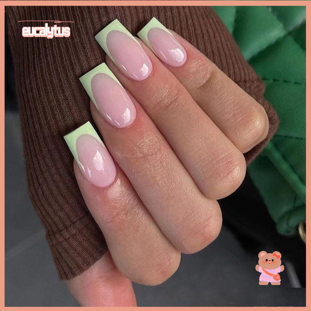 Set 24 Móng Tay Giả Viền Lượn Sóng Nhiều Màu Sắc Phong Cách Pháp