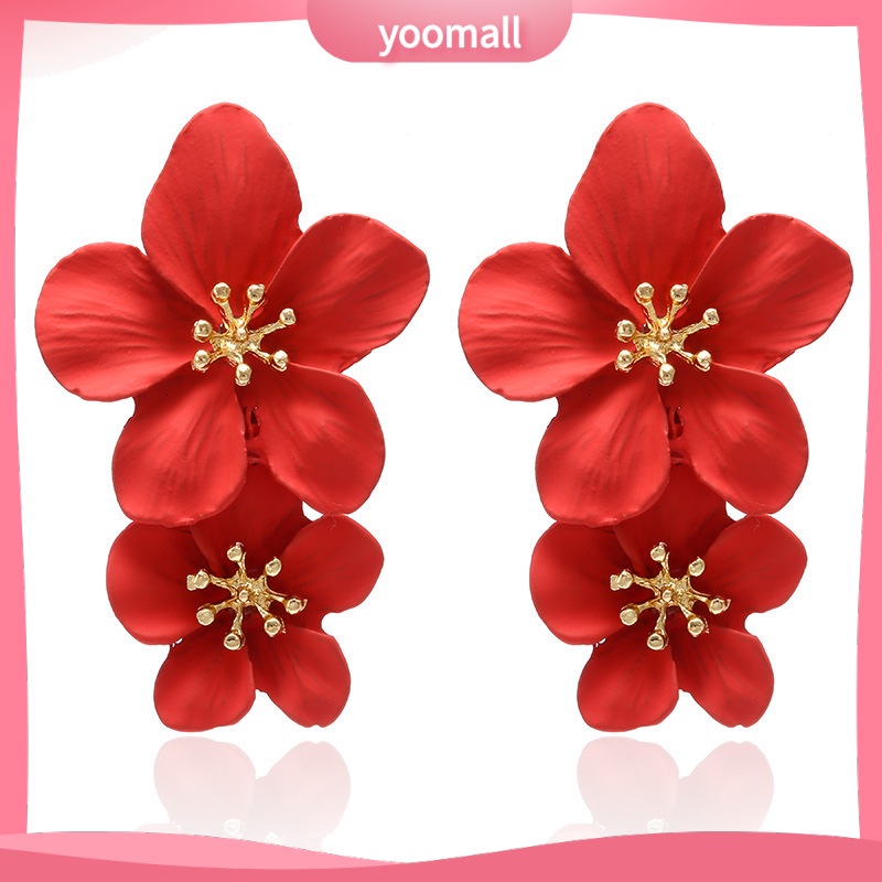 [YM] Bông Tai Xỏ Lỗ Hai Lớp Hình Hoa Năm Lá Nổi Tiếng Mạng Thời Trang Cá Tính