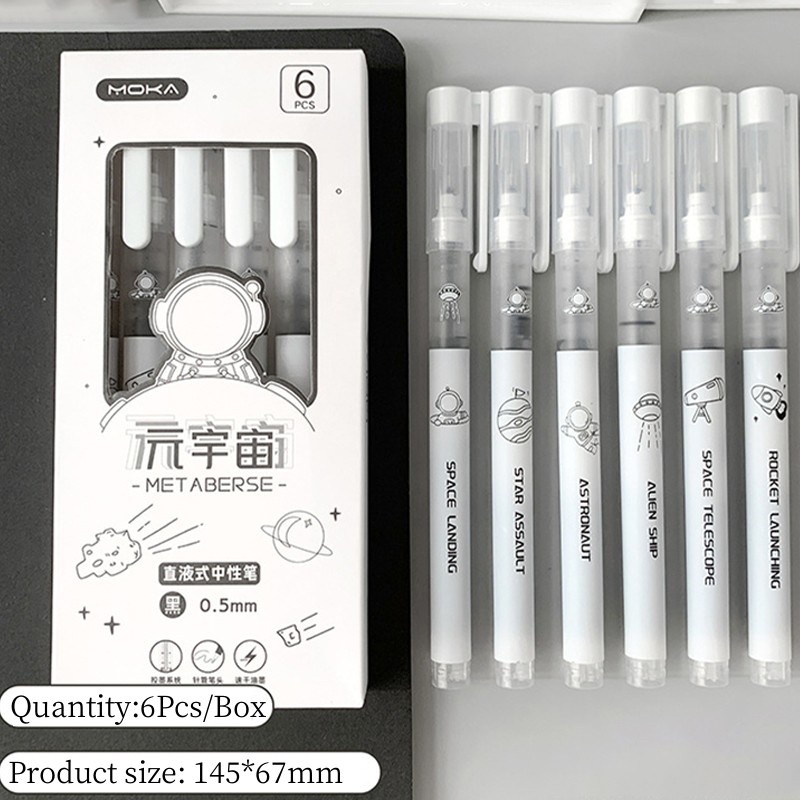 Hộp 6 Bút Mực Gel Ngòi Bút 0.5mm Họa Tiết Màu Bạc Sáng Tạo