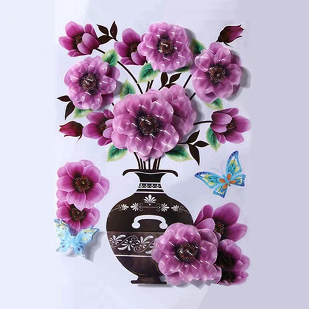 Miếng Dán Tường Hình Lọ Hoa Và Bướm 3D DIY Chống Nước Có Thể Tháo Gỡ Trang Trí Nhà Cửa