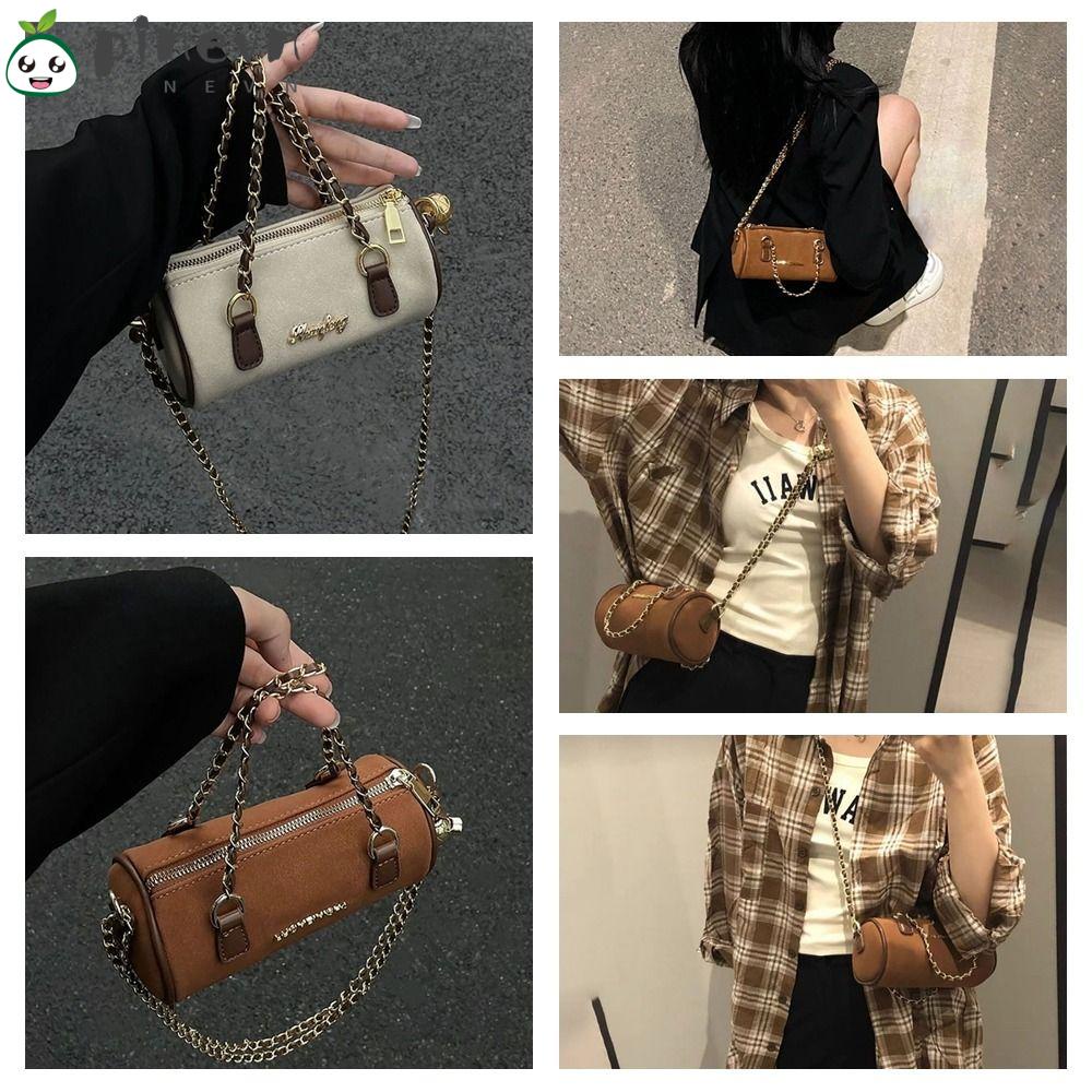 PINEVN Túi Đeo Chéo Hình Trụ Có Khóa Kéo Thời Trang Cho Nữ