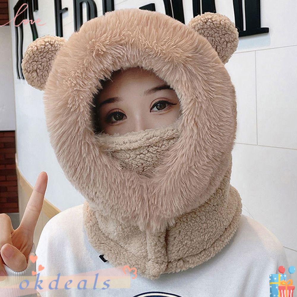 OKDEALS Mũ Beanie Tai Gấu Chống Gió Ấm Áp Cho Nữ