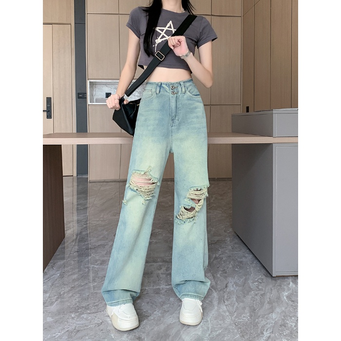 NZN Quần Jean Lưng Cao Màu Sắc Tươi Sáng Phong Cách retro Hàn Quốc Cho Nữ