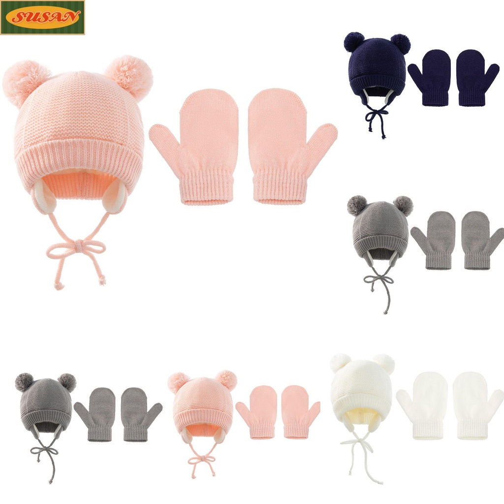 SUSANS Set 2 Mũ Len Beanie Đính Quả Bông Dễ Thương Cho Bé Sự Bảo Vệ