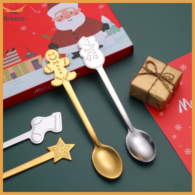 Bộ 4 Muỗng Cà Phê Bằng Thép Không Gỉ Phong Cách Giáng Sinh