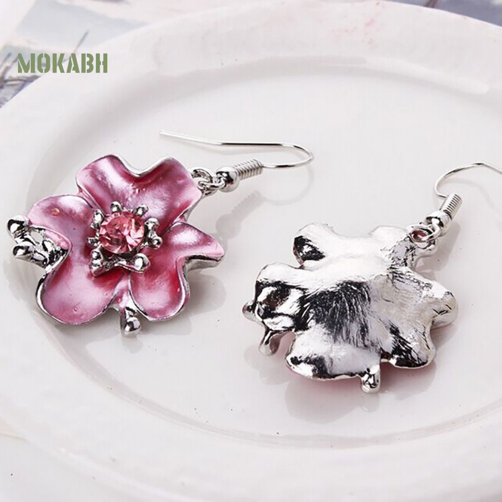 [Mok Abh] Bộ Vòng cổ + Bông Tai Đính Kim Cương Giả Hình Hoa Nhiều Màu Cho Nữ