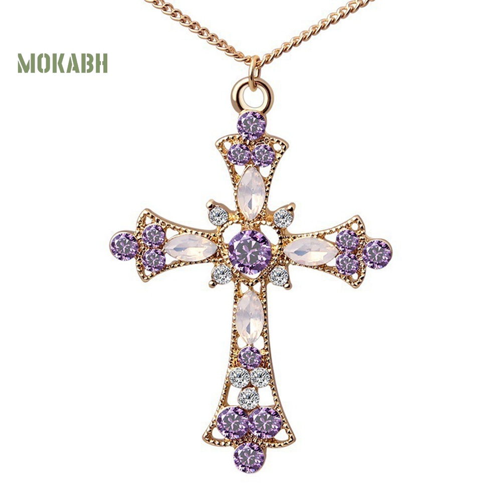 [Mok Abh] Bộ Vòng cổ Và Bông Tai Hình Thánh Giá Có Đính Kim Cương Giả