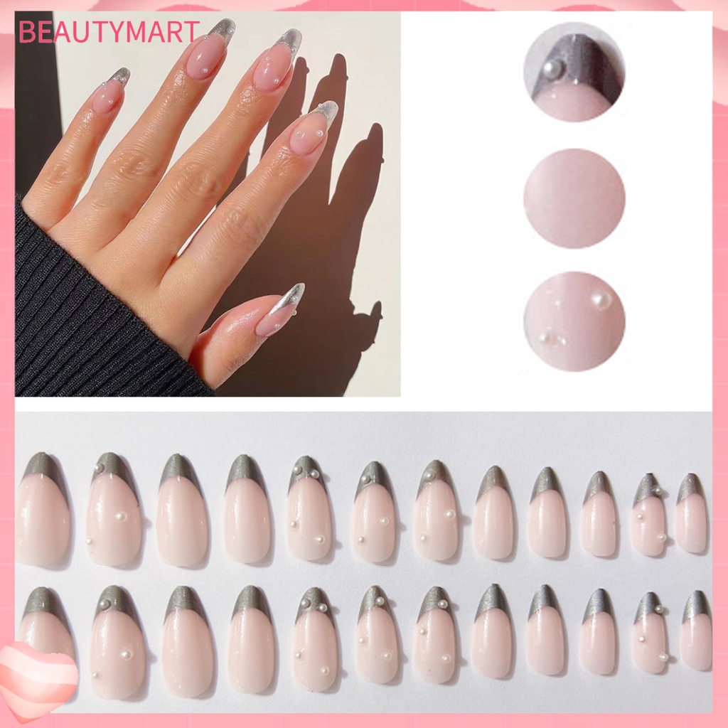 1 Bộ Móng Tay Giả Siêu Mỏng Đính Ngọc Trai Bằng Nhựa Che Phủ Toàn Diện Tháo Rời Được