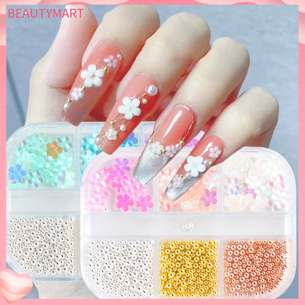 Hộp 6 Ngăn Đựng Hoa Nhỏ Trang Trí Móng Tay Bằng Thép Tinh Tế Nhẹ Nhàng Cho Nữ