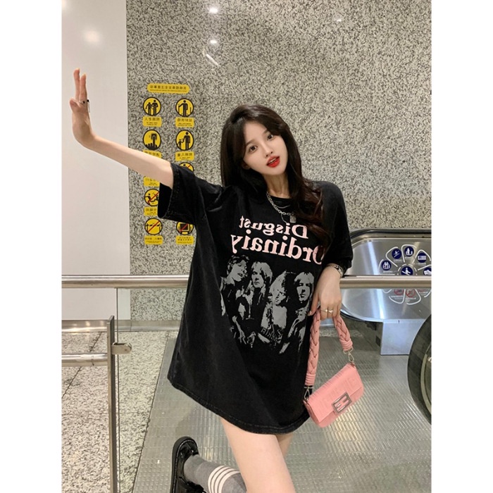 Áo Thun Nữ Cộc Tay In Chữ Phong Cách retro Thời Trang