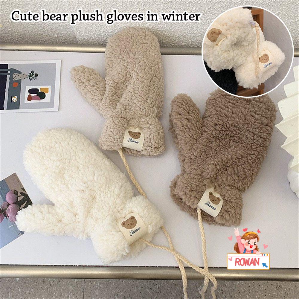 ROWANS Găng Tay Lông Gấu Mềm Mại Màu Trơn Đeo Cổ Tay Cho Học Sinh